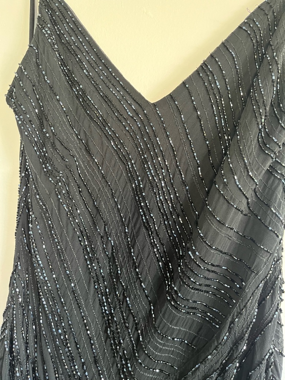 Y2K Vintage Ann Taylor Black Asymmetrical Beaded Silk Slip Dress - Picture 3 of 5